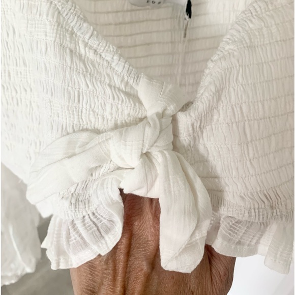 Lush Long Sleeve Smocked Tie Front Crop Top - Picture 12 of 14